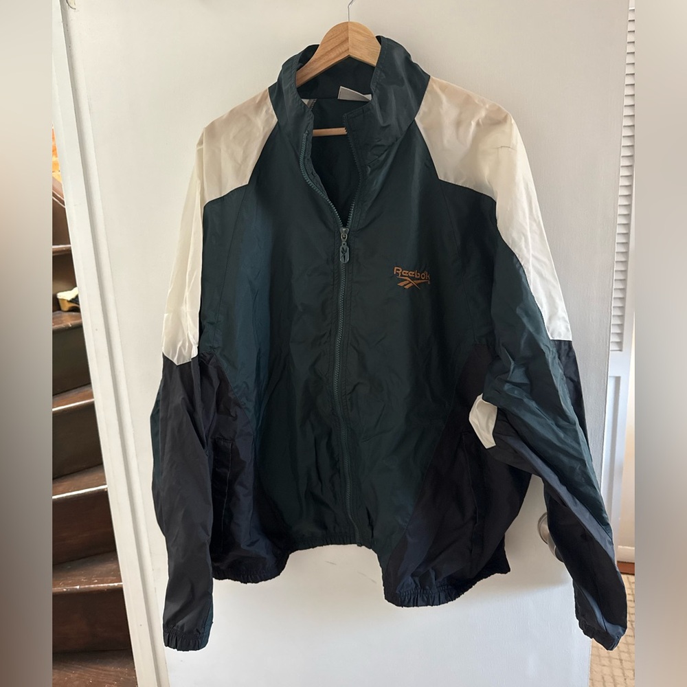 Reebok Men's Dark Green and White Windbreaker